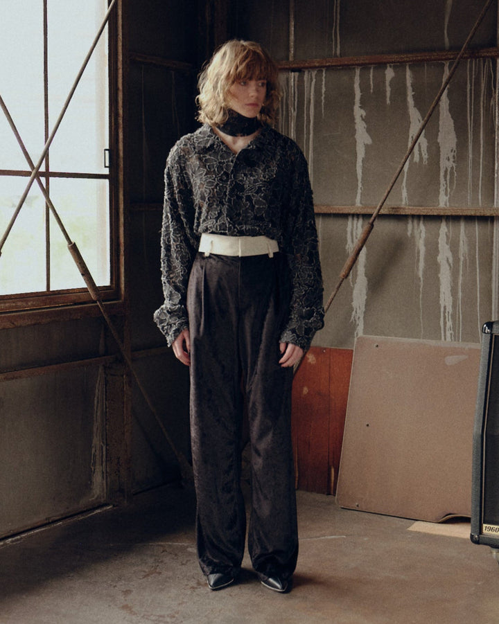 DAMAGE FLORAL LACE SHIRT【BLACK】