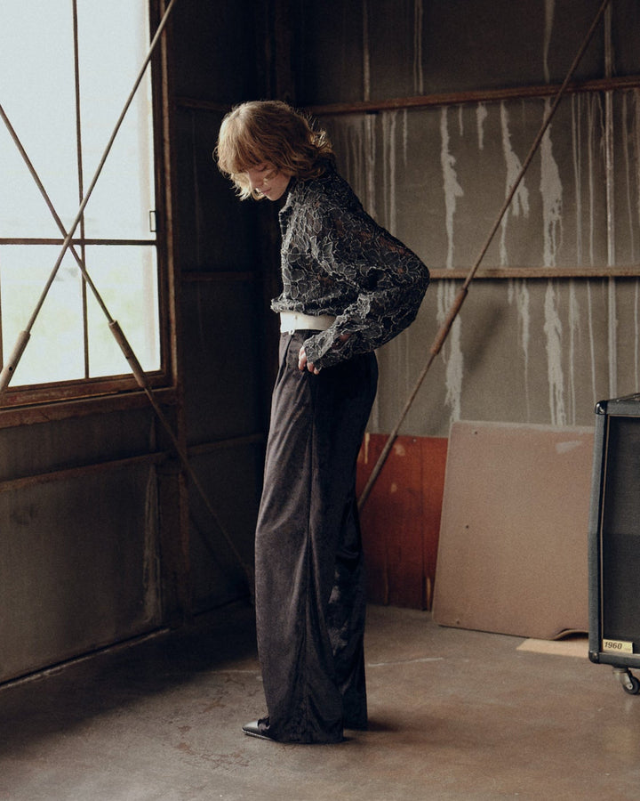 DAMAGE FLORAL LACE SHIRT【BLACK】