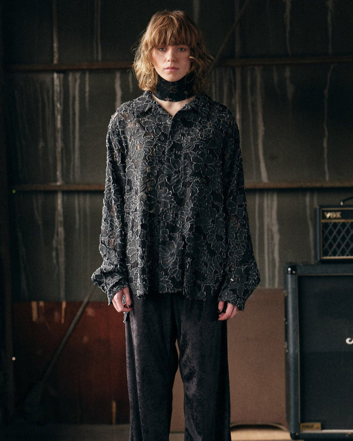 DAMAGE FLORAL LACE SHIRT【BLACK】
