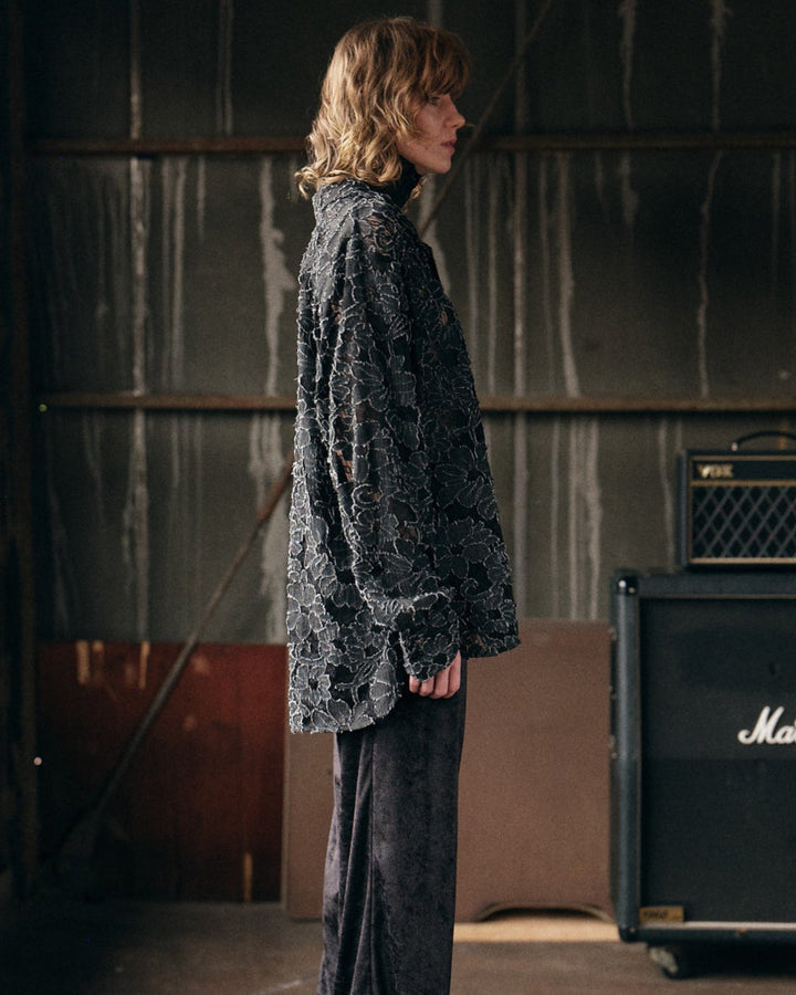 DAMAGE FLORAL LACE SHIRT【BLACK】