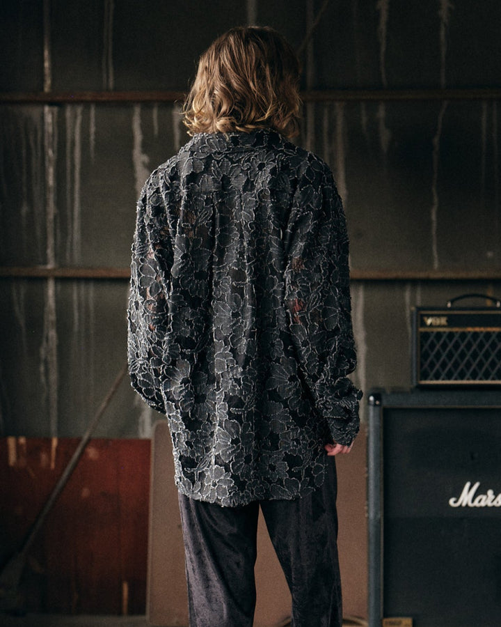 DAMAGE FLORAL LACE SHIRT【BLACK】
