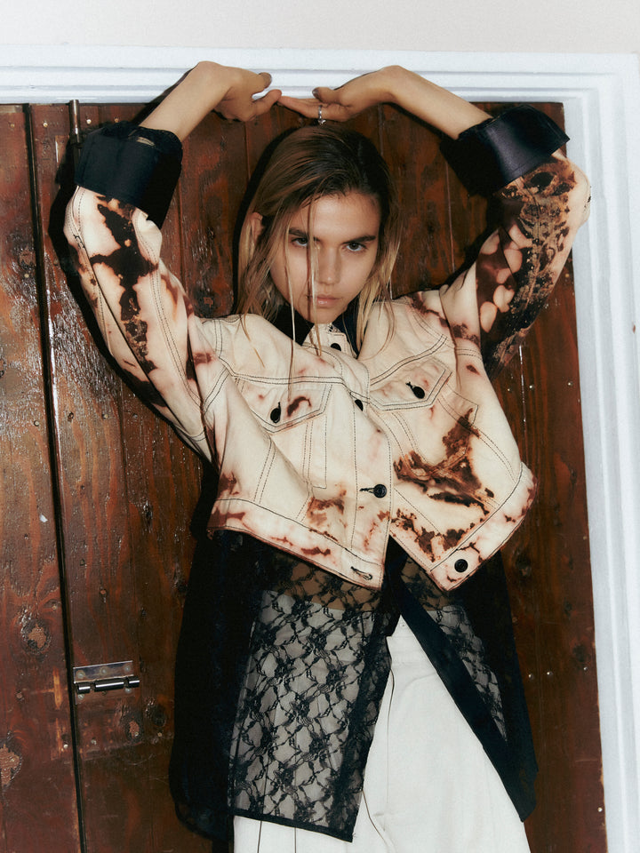LEATHER PANELLED LACE SHIRT