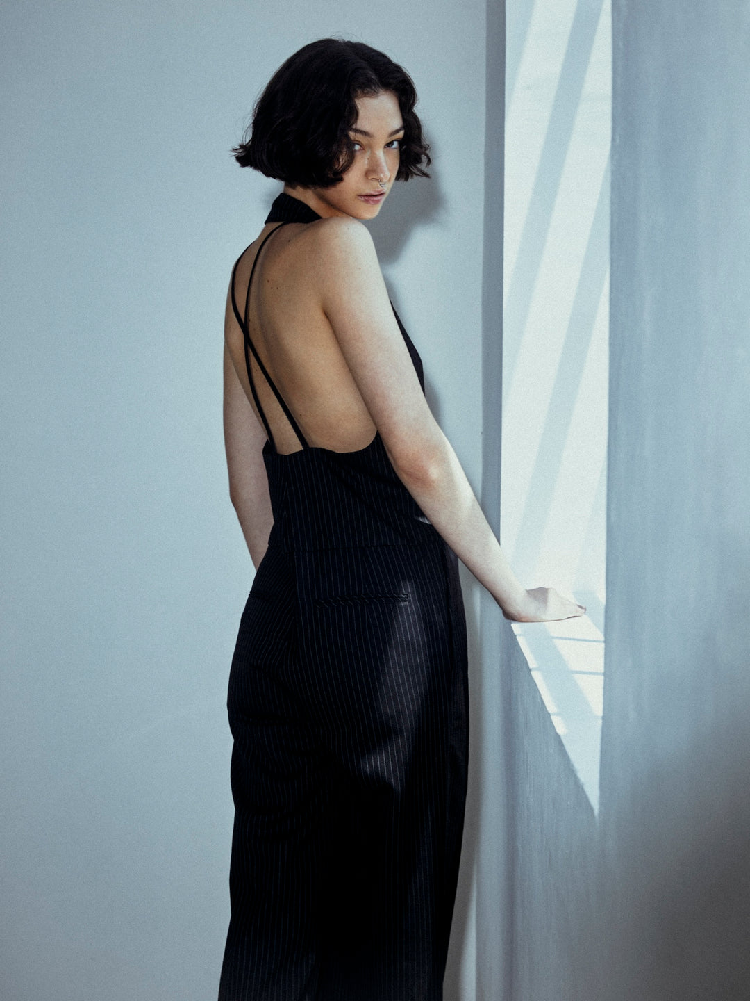 BACK LACE-UP TAILORED JUMPSUIT