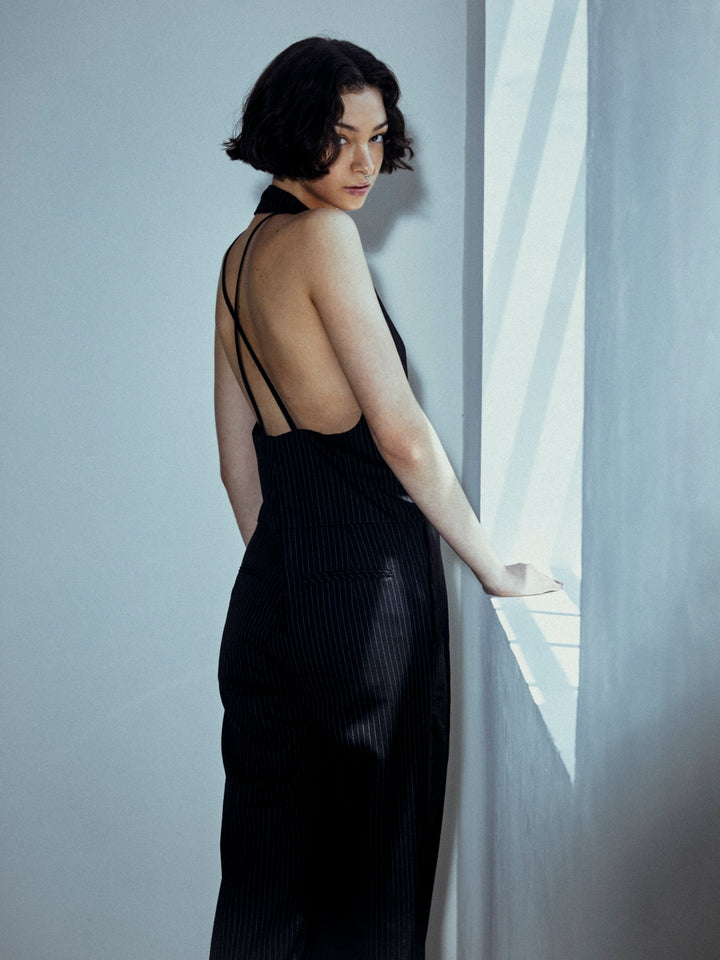 BACK LACE-UP TAILORED JUMPSUIT