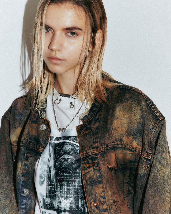 【1/1 PIECE】＜UPCYCLED＞HYPER BLEACH DENIM JACKET【BROWN】