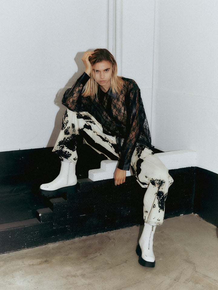 LEATHER PANELLED LACE SHIRT