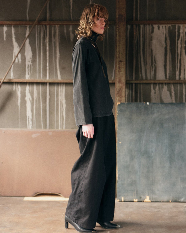 WRAP FRONT WIDE DENIM【BLACK】