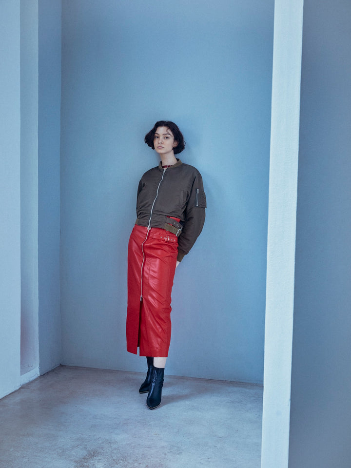 VEGAN LEATHER DOUBLE BELT HIGH WAIST SKIRT