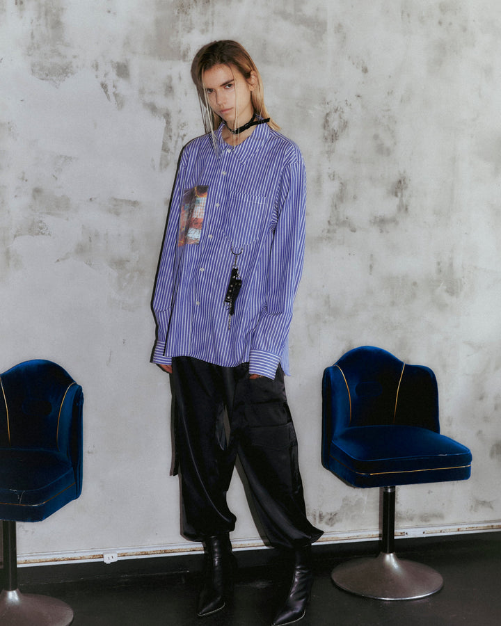 SATIN CARGO STRAP PANTS【BLACK】