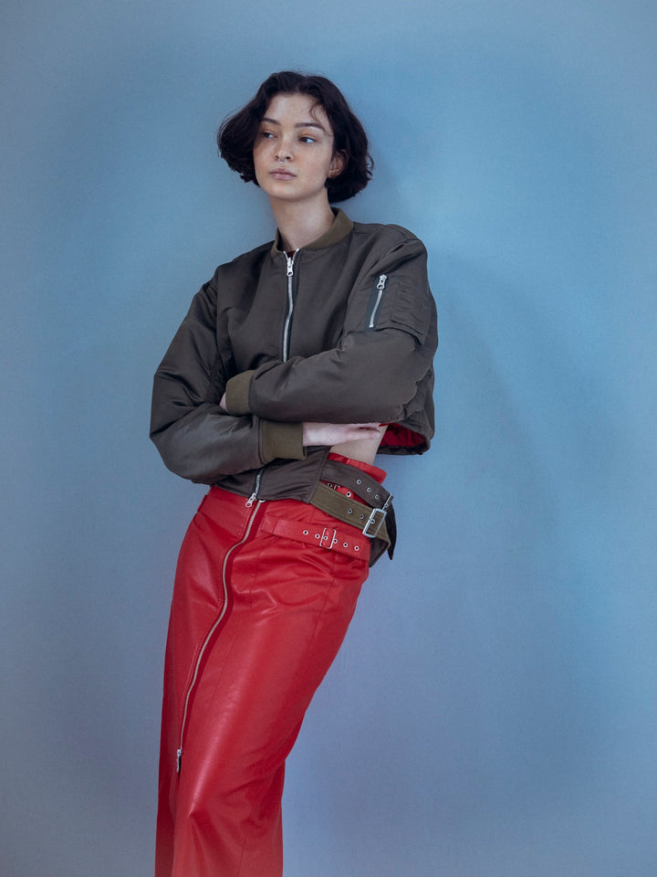 VEGAN LEATHER DOUBLE BELT HIGH WAIST SKIRT