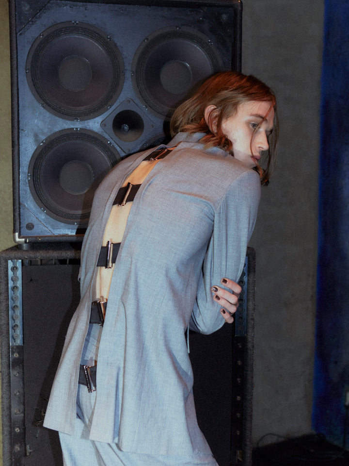 BACK OPEN BELTED JACKET 【GRAY】