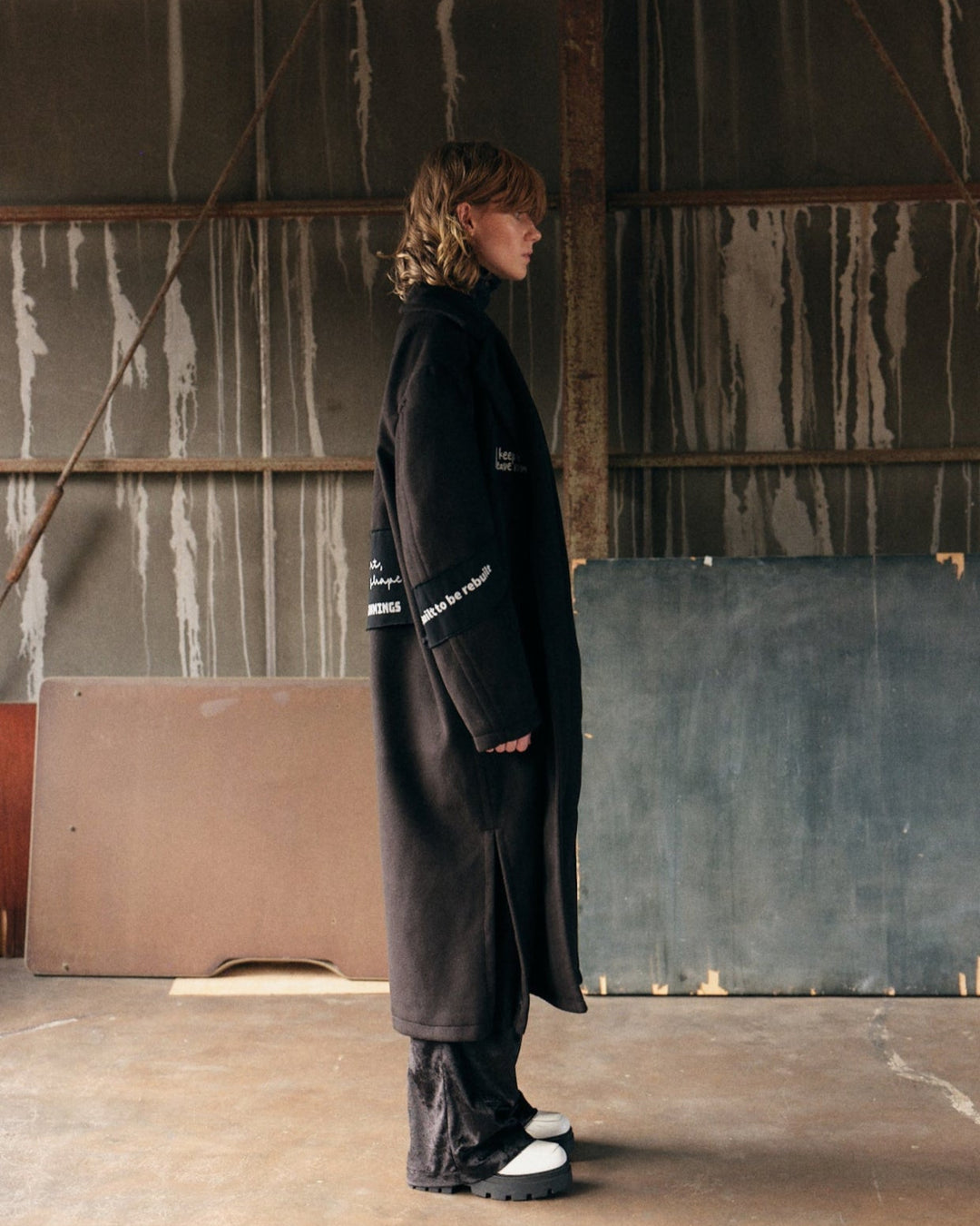 FRAGMENTED PANEL COAT【BLACK】