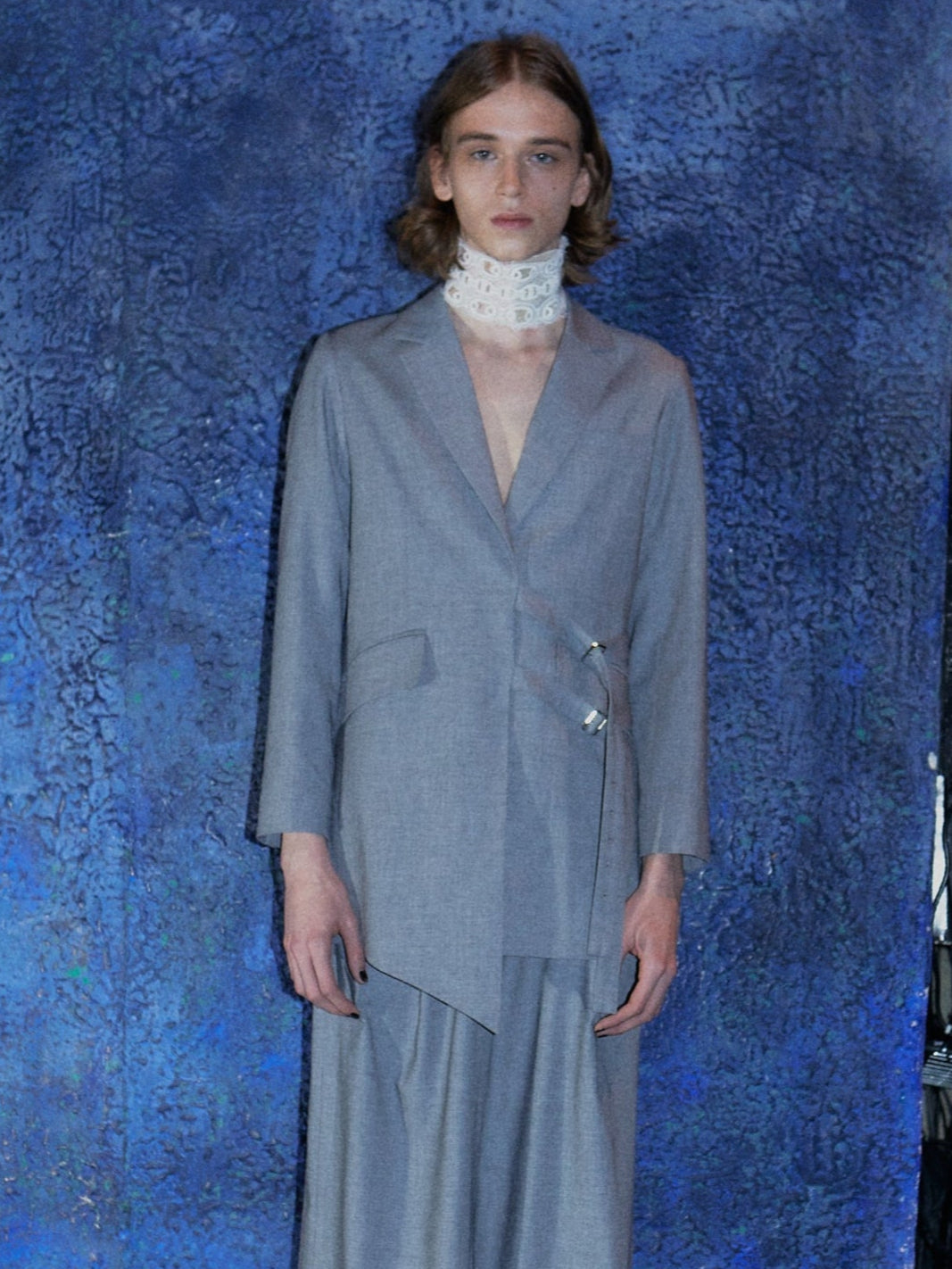 BACK OPEN BELTED JACKET 【GRAY】