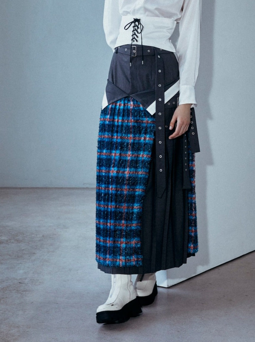 LAYERED WRAP SIDE BELT SKIRT