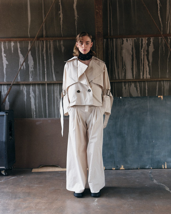 BELTED WIDE TUCK PANTS【WHITE】