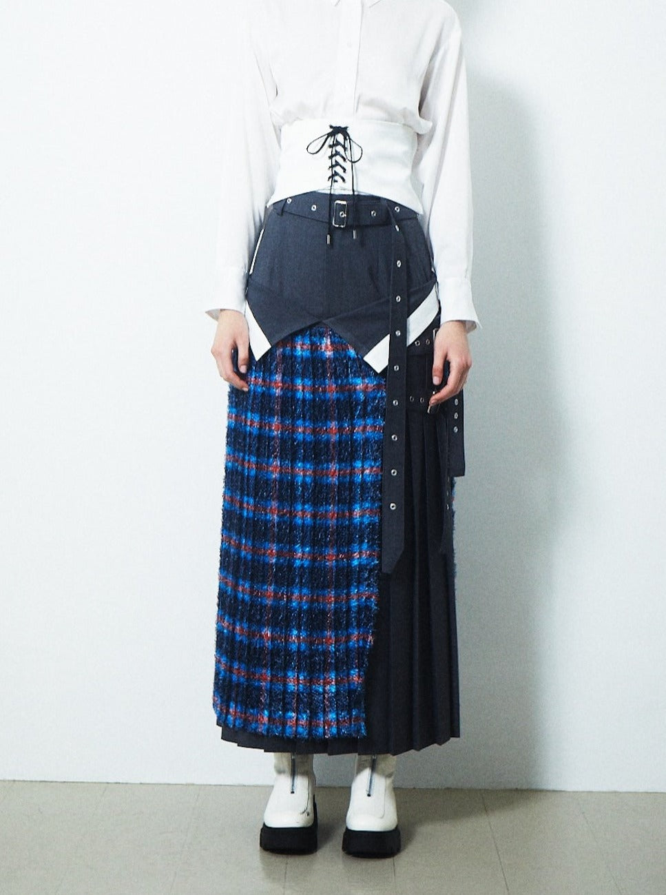 LAYERED WRAP SIDE BELT SKIRT