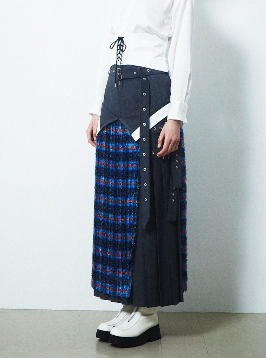 LAYERED WRAP SIDE BELT SKIRT