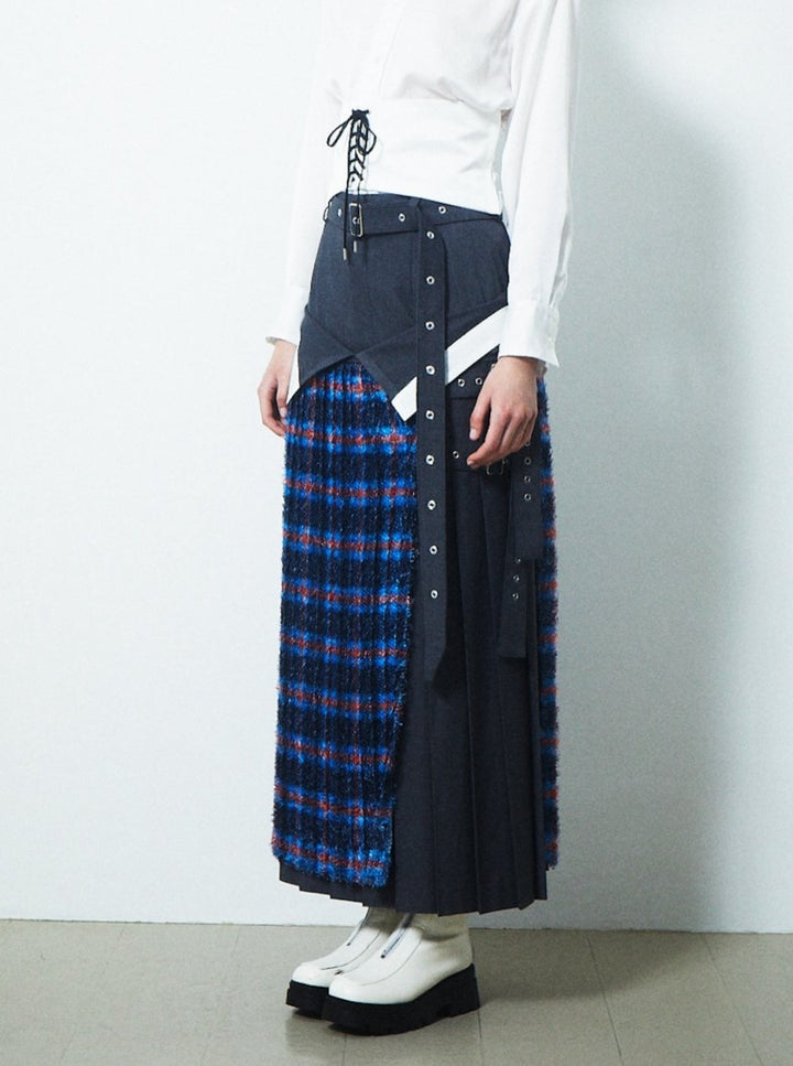 LAYERED WRAP SIDE BELT SKIRT