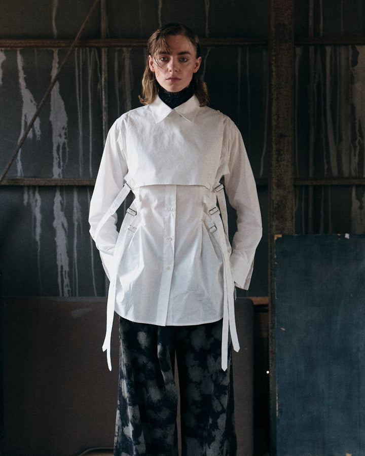 FRONT FLAP BELTED SHIRT【BLUE】