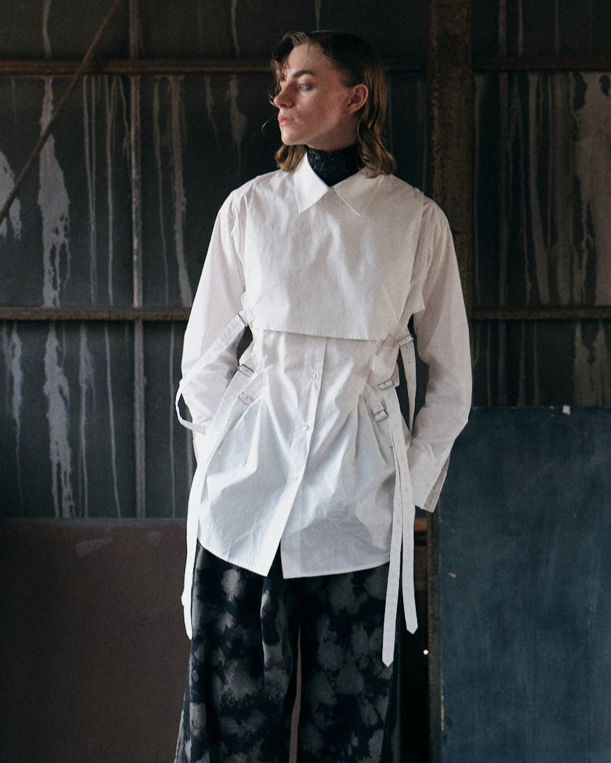 FRONT FLAP BELTED SHIRT【BLUE】