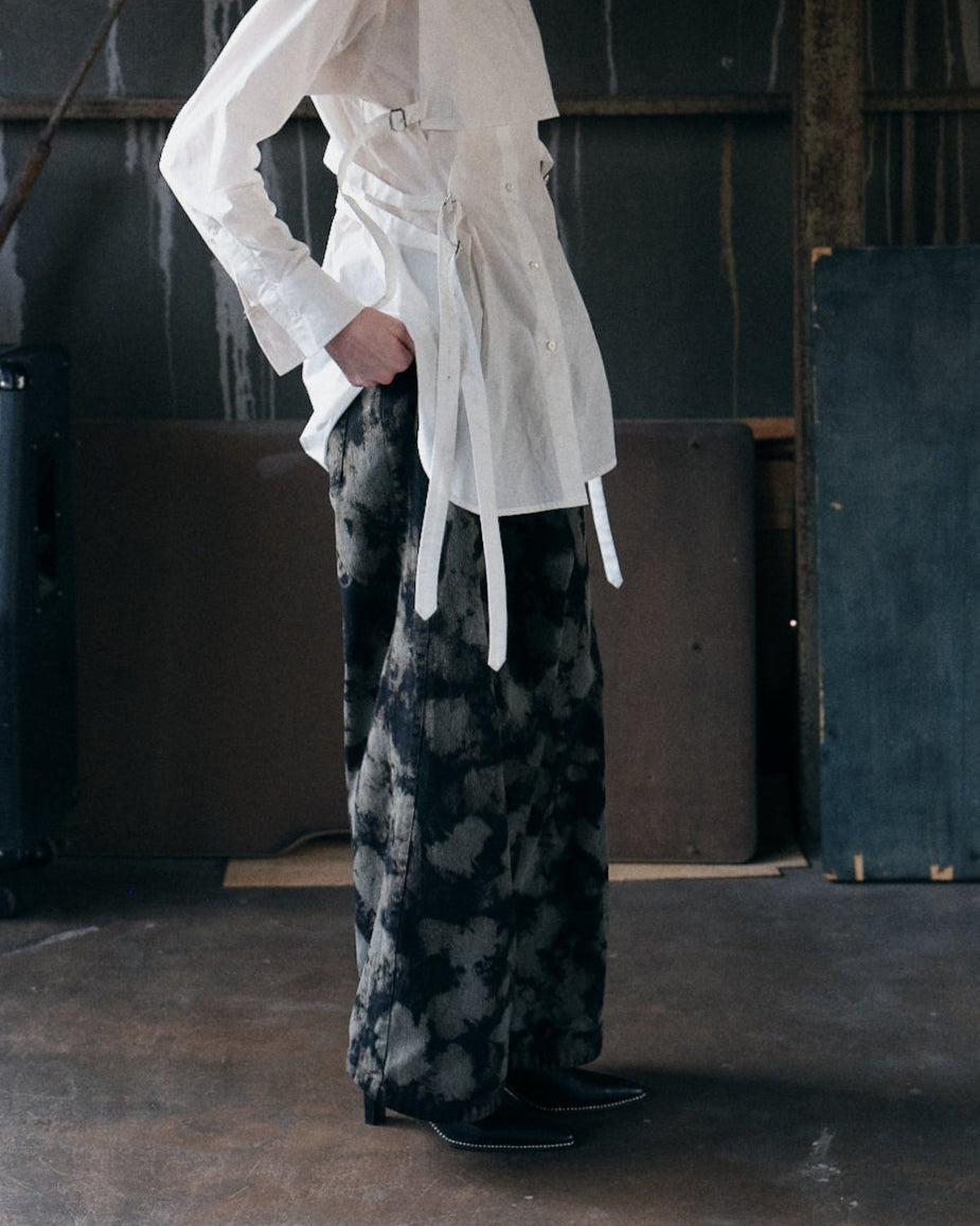 WRAP FRONT WIDE DENIM【BLACK】