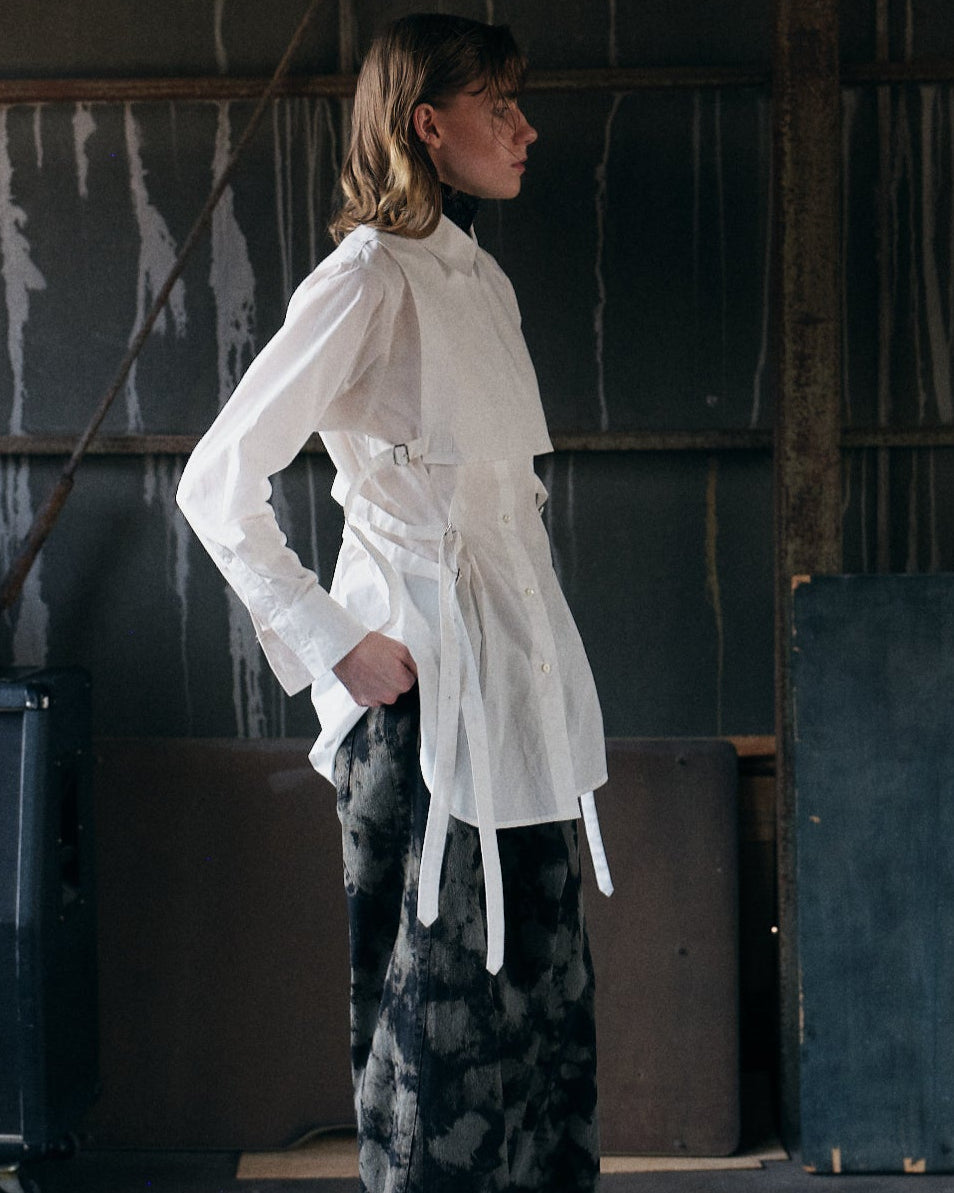 FRONT FLAP BELTED SHIRT【BLUE】