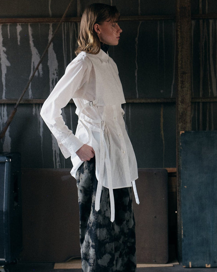 FRONT FLAP BELTED SHIRT【BLUE】