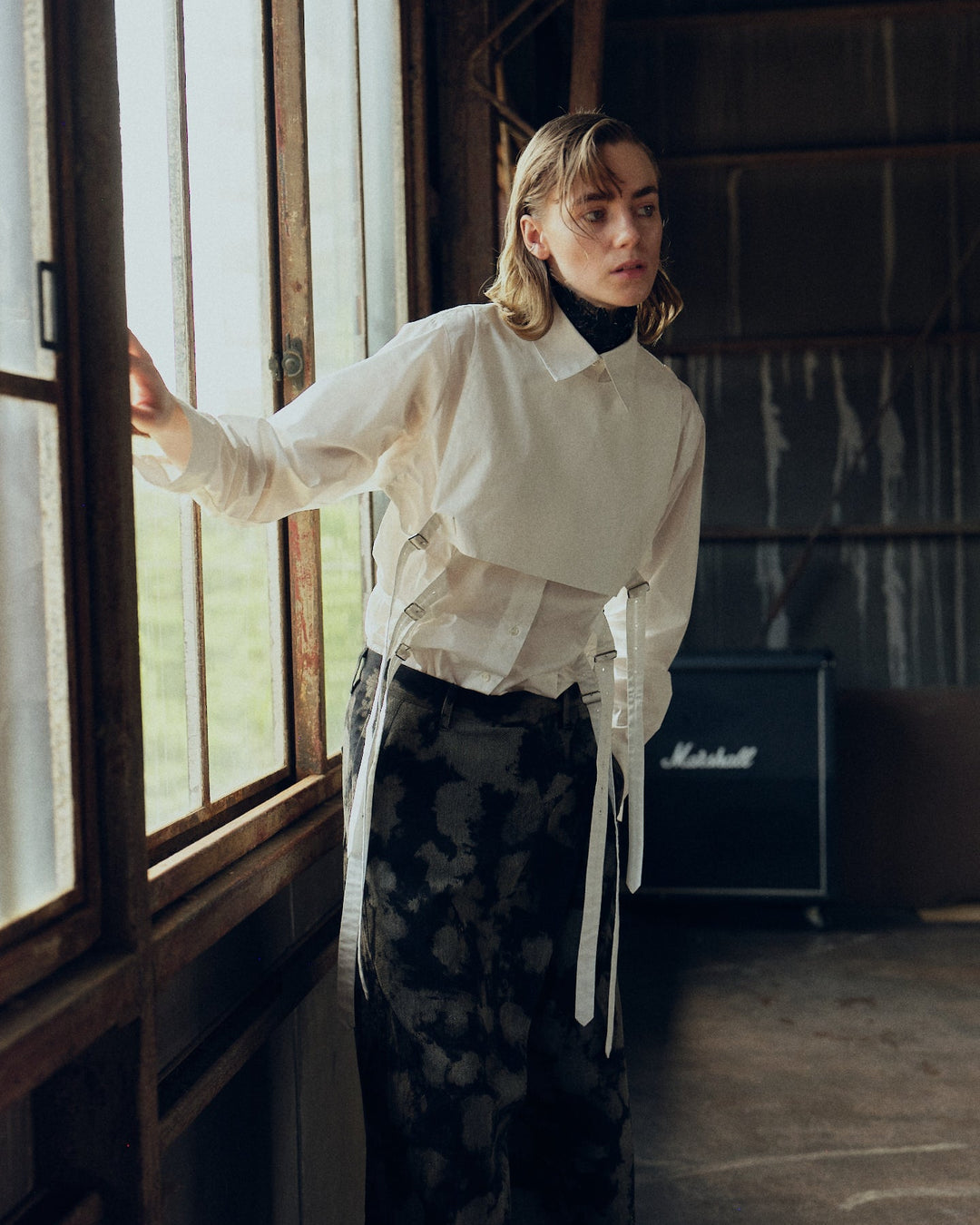 FRONT FLAP BELTED SHIRT【BLUE】