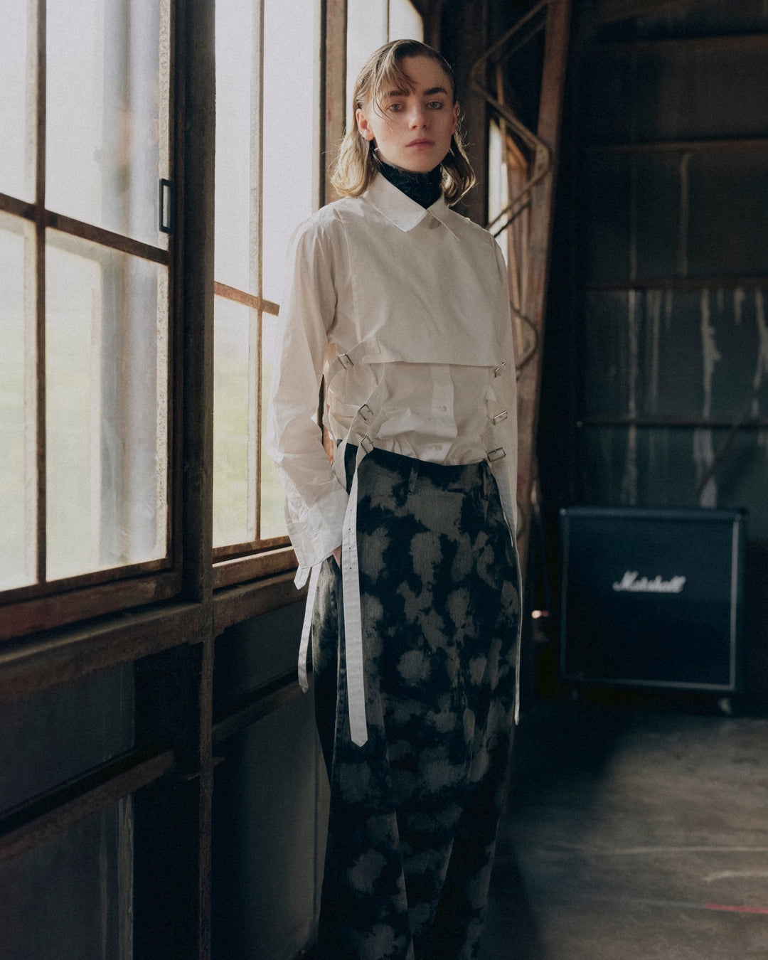 WRAP FRONT WIDE DENIM【BLACK】