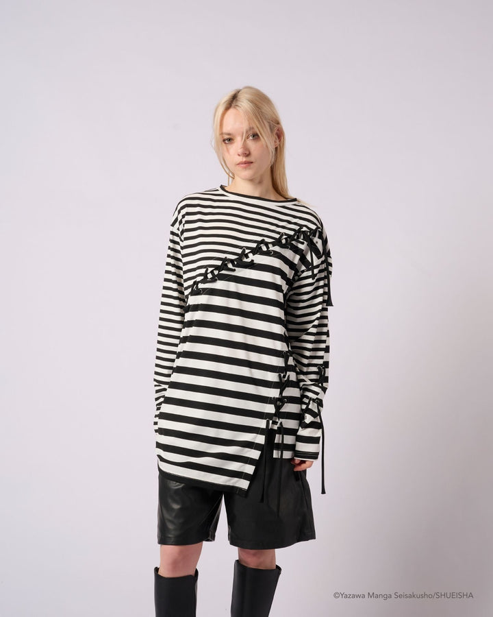 NANA × ADDIXY BORDER LACE-UP TOP [WHITE]