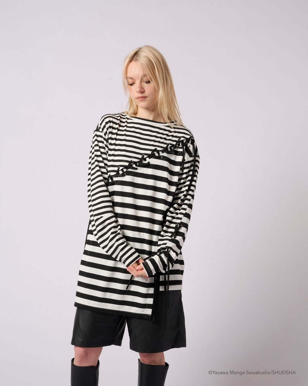 NANA × ADDIXY BORDER LACE-UP TOP [WHITE]