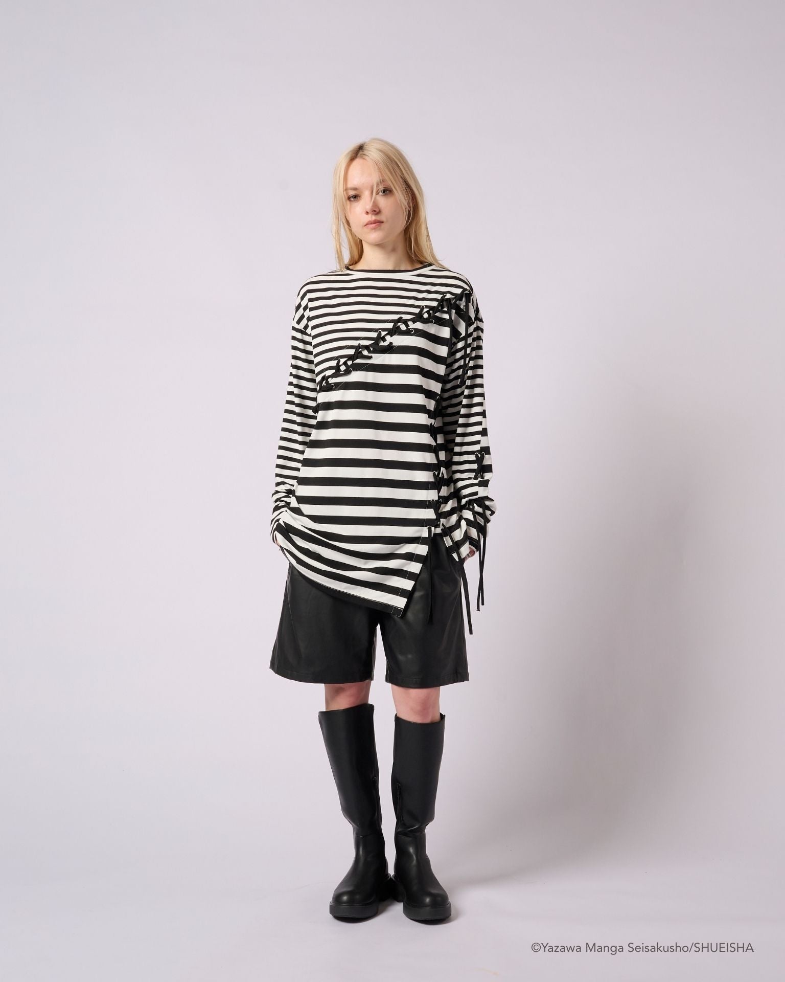 nana☆ NANA × ADDIXY BORDER LACE-UP TOP【WHITE】