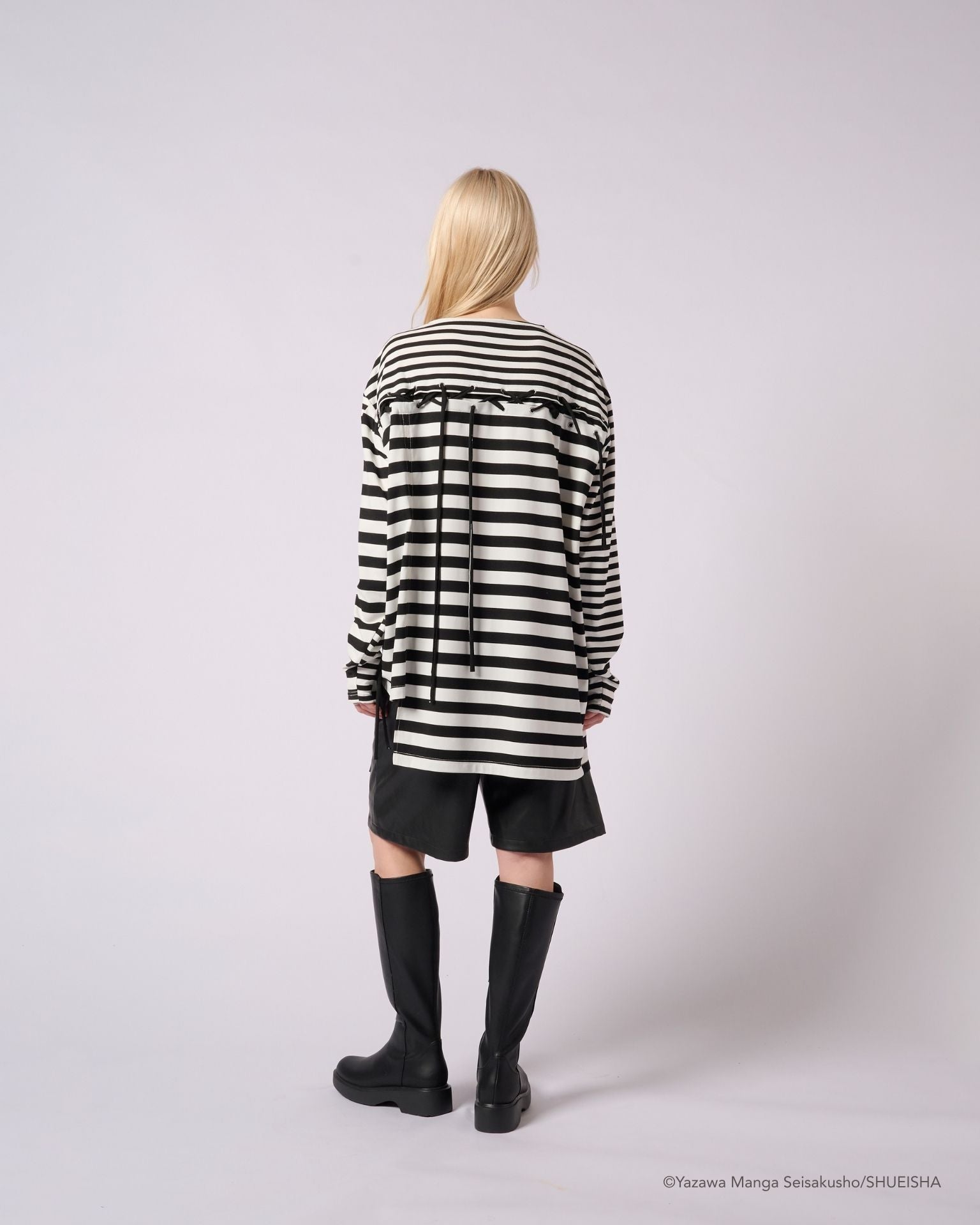NANA × ADDIXY BORDER LACE-UP TOP【WHITE】