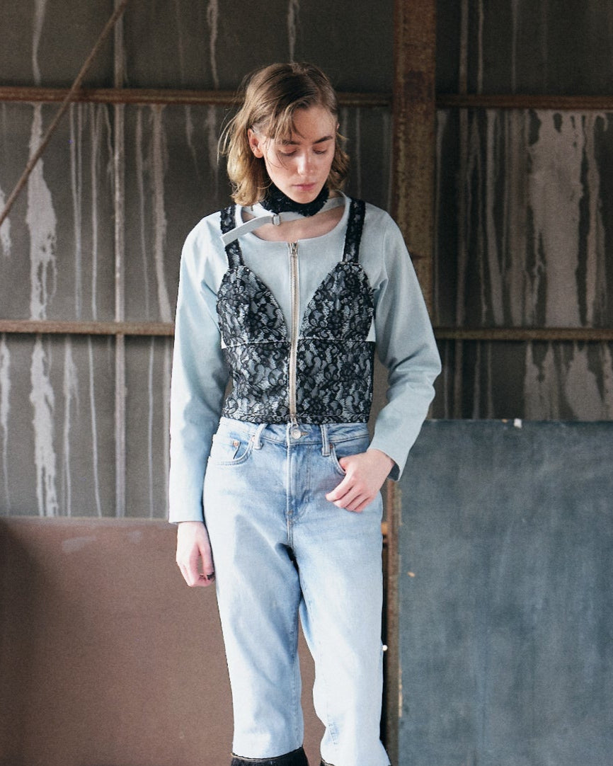 ＜UPCYCLED＞REMAKE DENIM LACE BUSTIER