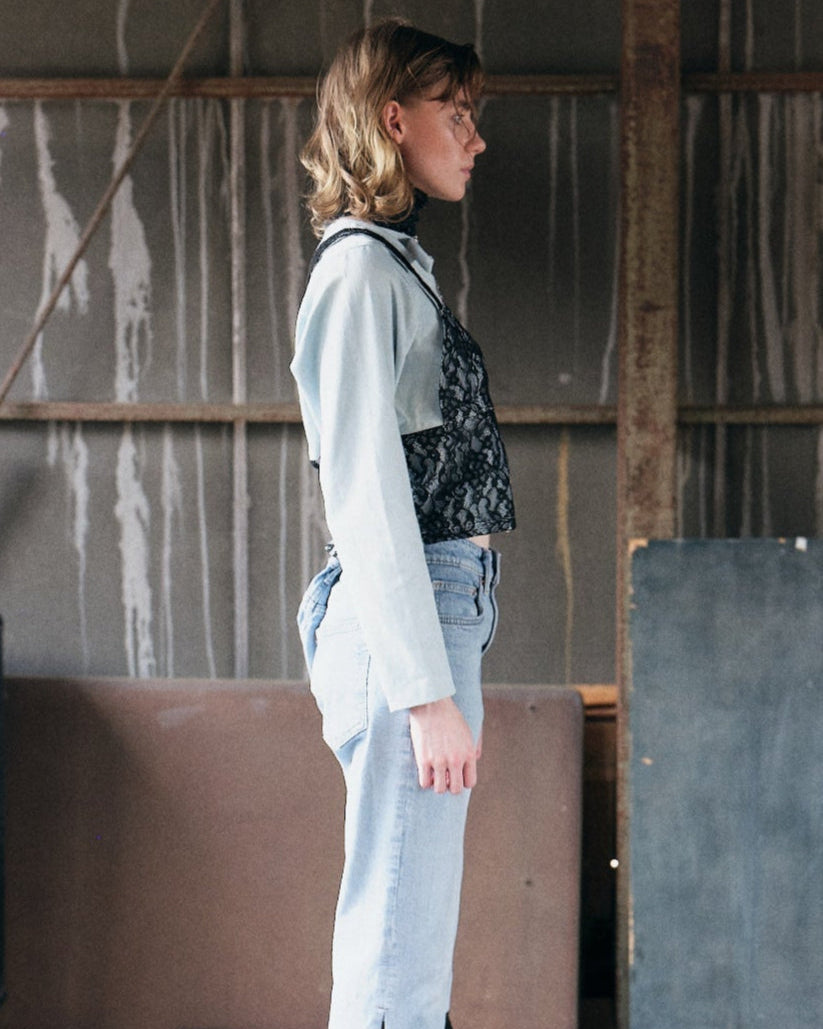 ＜UPCYCLED＞REMAKE DENIM LACE BUSTIER