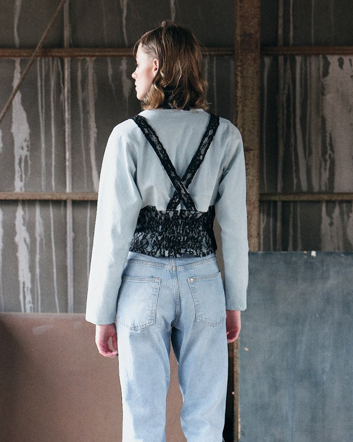 ＜UPCYCLED＞REMAKE DENIM LACE BUSTIER