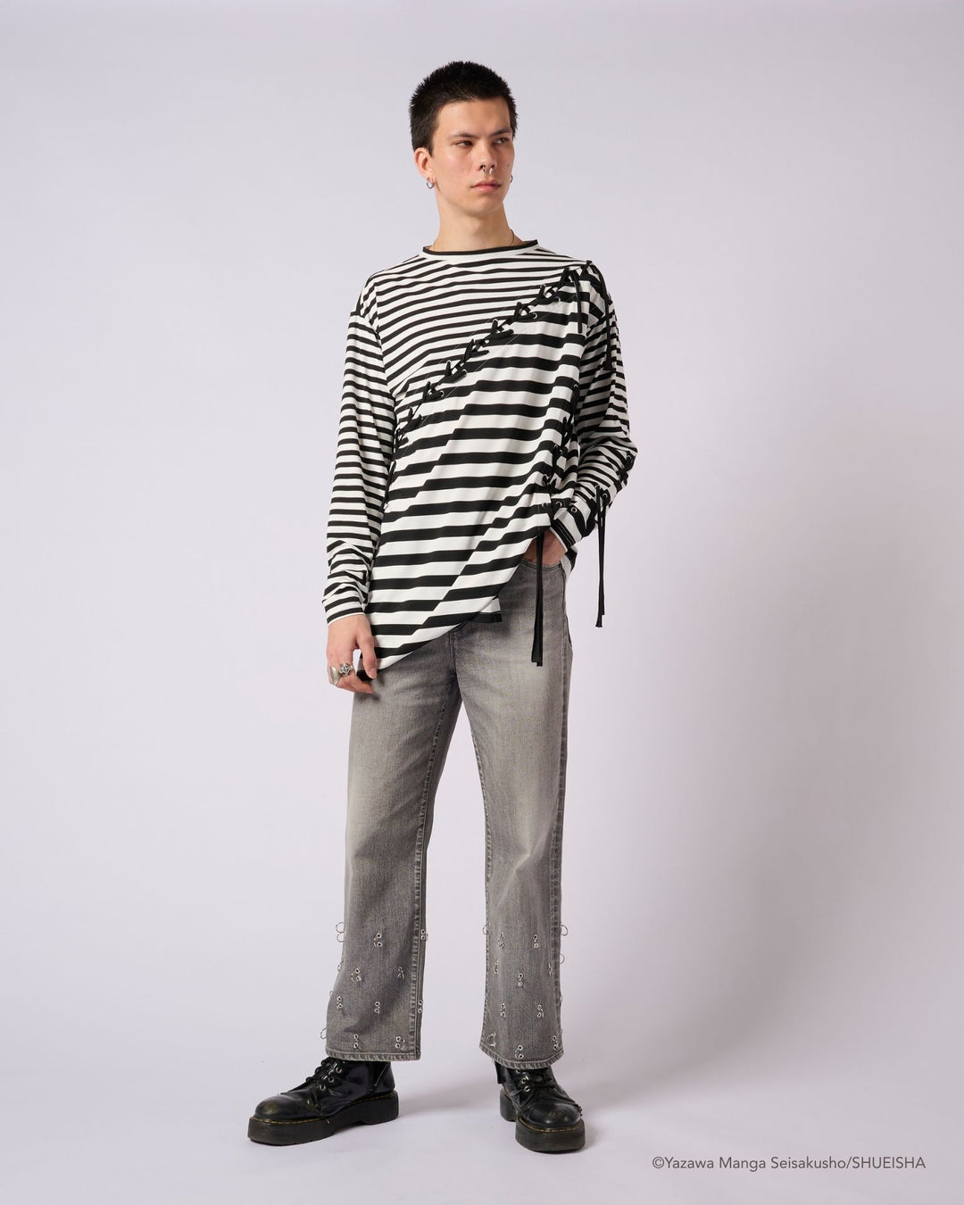 NANA × ADDIXY BORDER LACE-UP TOP [WHITE]