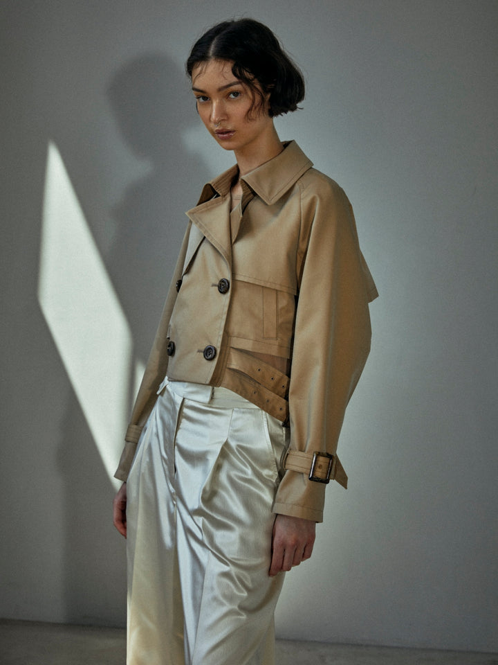 DOUBLE BELT SHORT TRENCH COAT