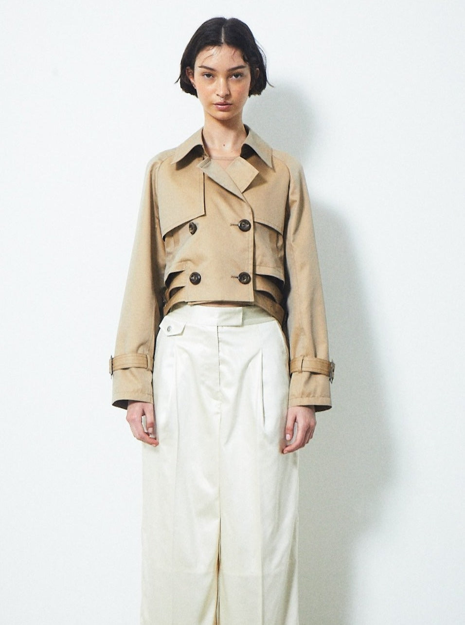 DOUBLE BELT SHORT TRENCH COAT