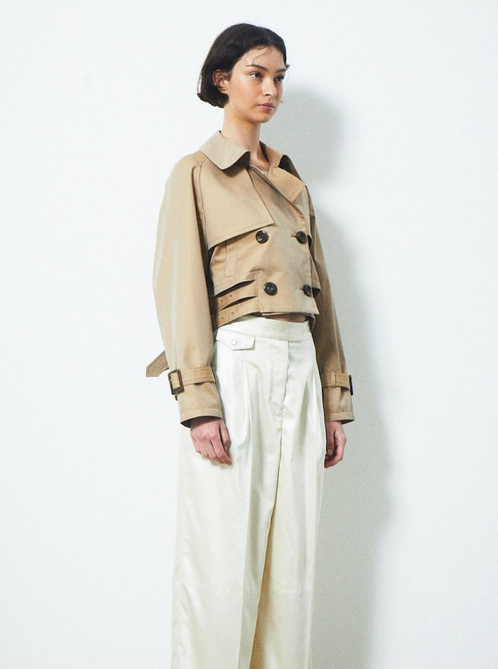 DOUBLE BELT SHORT TRENCH COAT