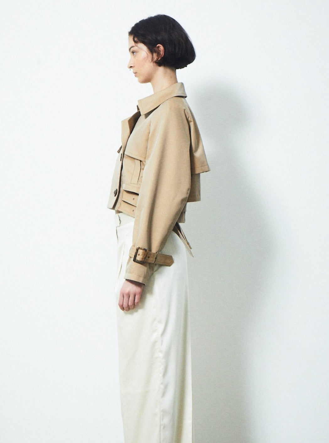 DOUBLE BELT SHORT TRENCH COAT