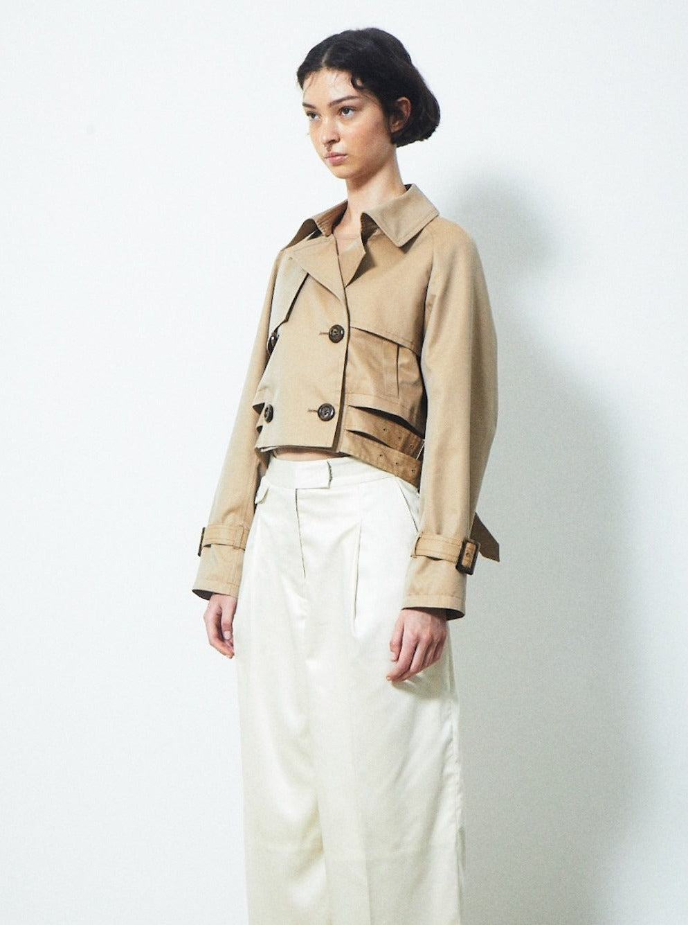 DOUBLE BELT SHORT TRENCH COAT