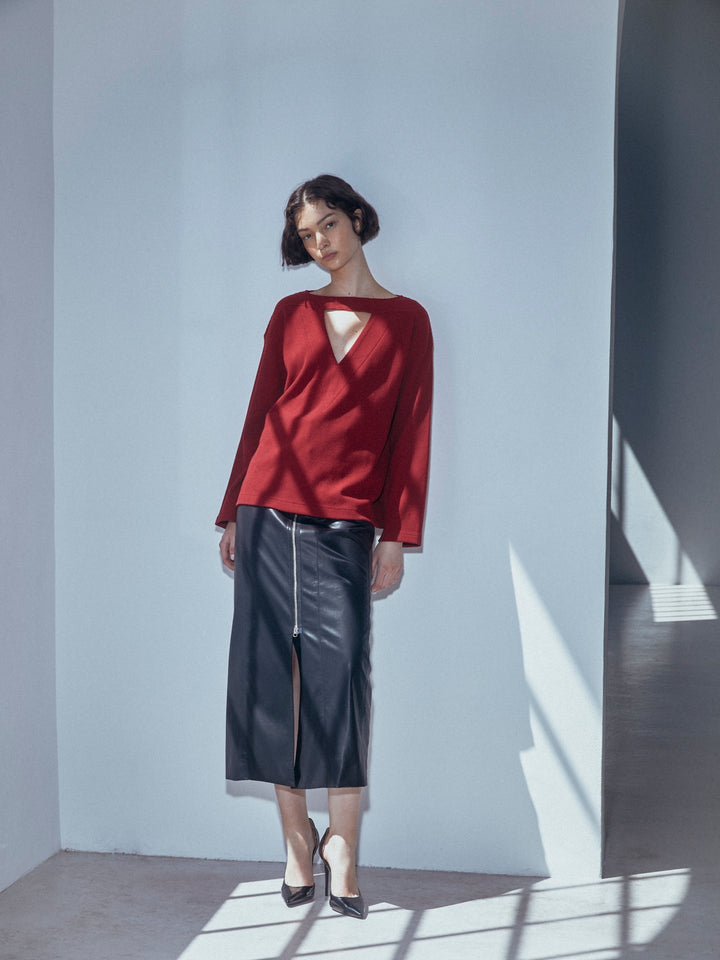 VEGAN LEATHER DOUBLE BELT HIGH WAIST SKIRT