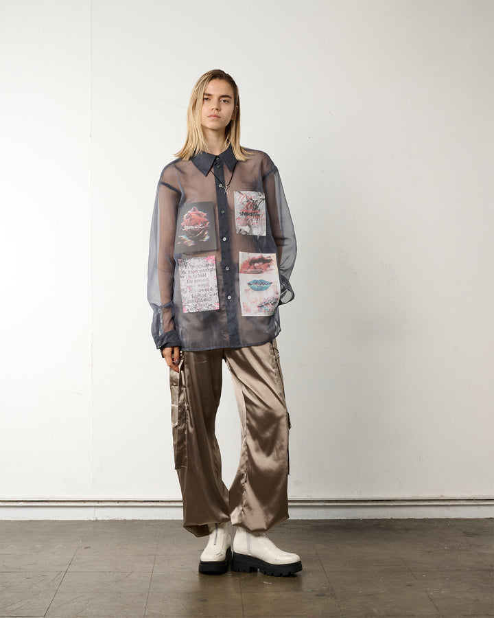 LAYERED GRAPHIC SHEER SHIRT【BLUE】