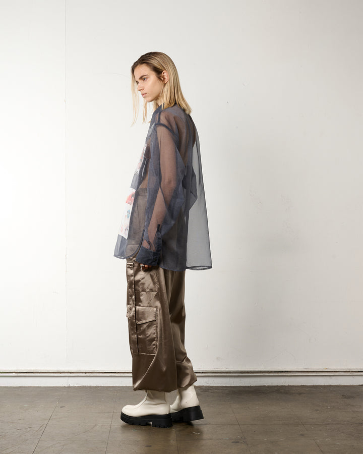 LAYERED GRAPHIC SHEER SHIRT【BLUE】