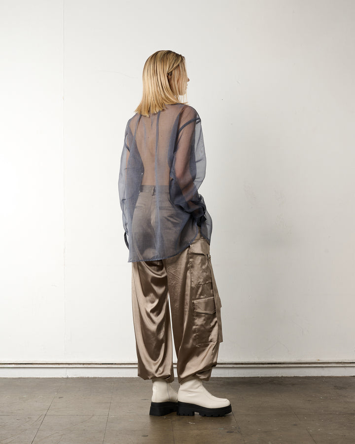 LAYERED GRAPHIC SHEER SHIRT【BLUE】
