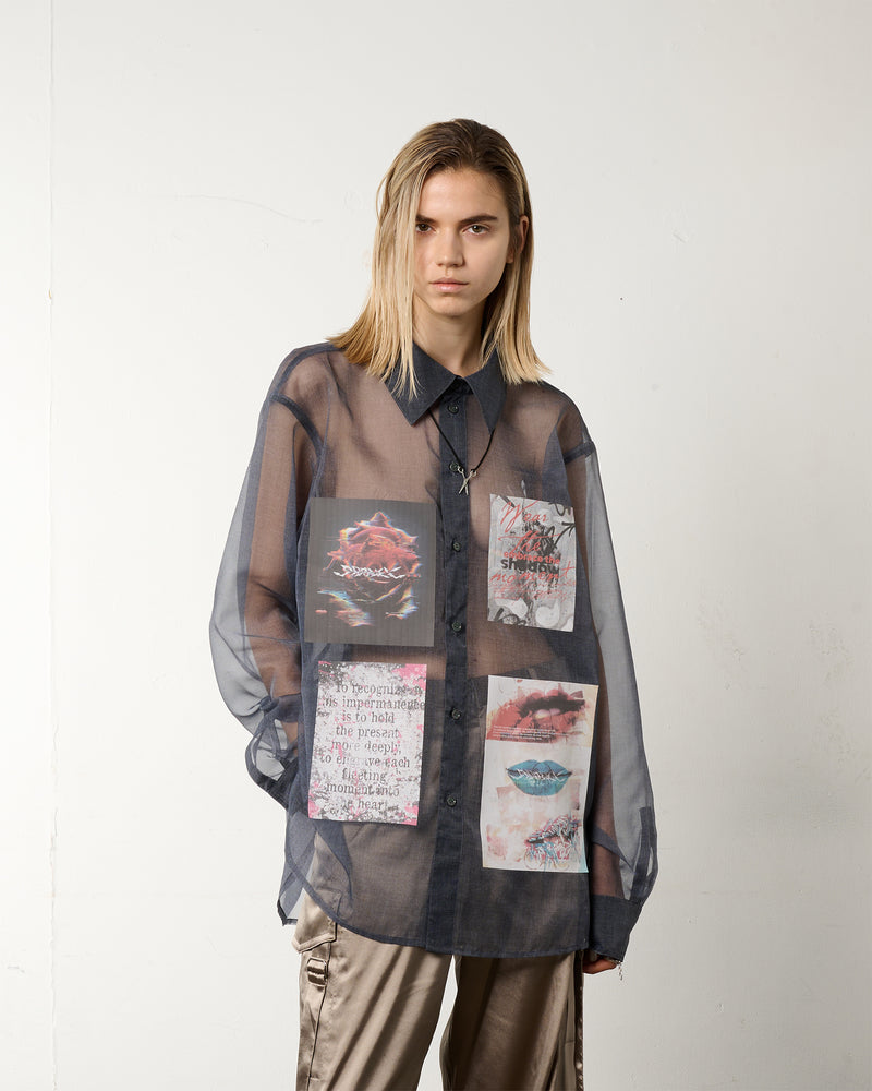 LAYERED GRAPHIC SHEER SHIRT【BLUE】