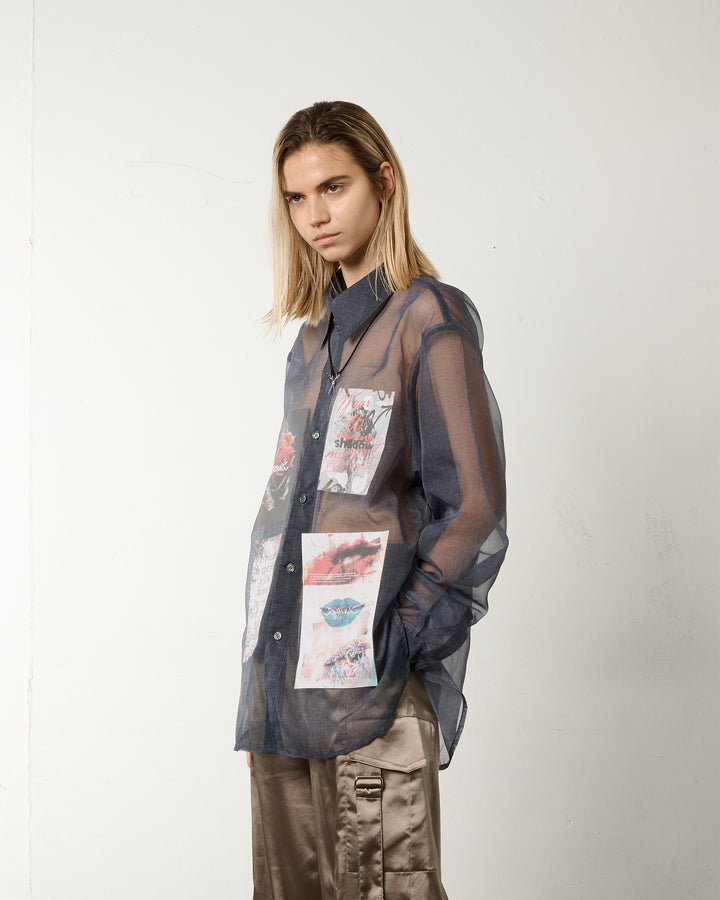 LAYERED GRAPHIC SHEER SHIRT【BLUE】