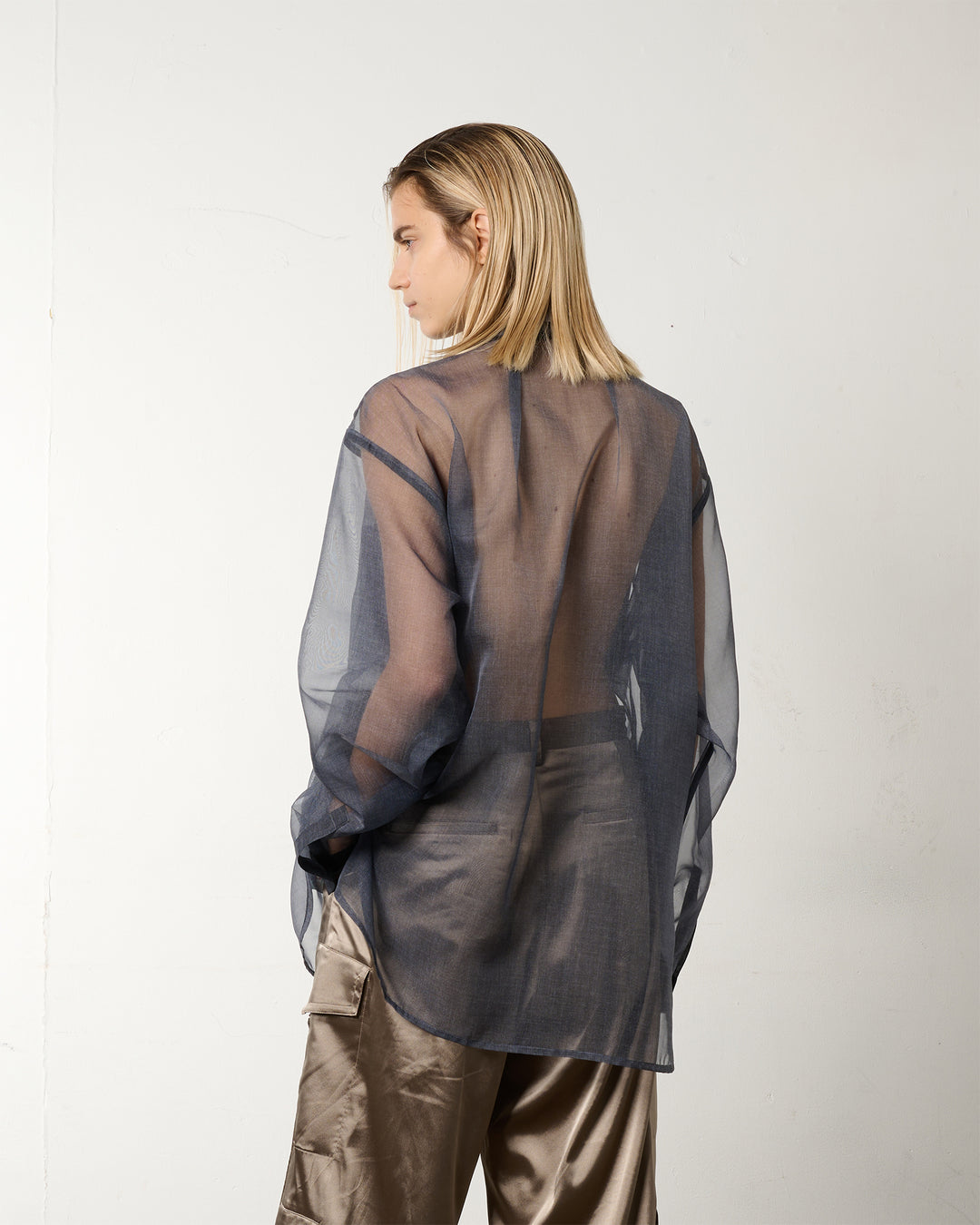 LAYERED GRAPHIC SHEER SHIRT【BLUE】