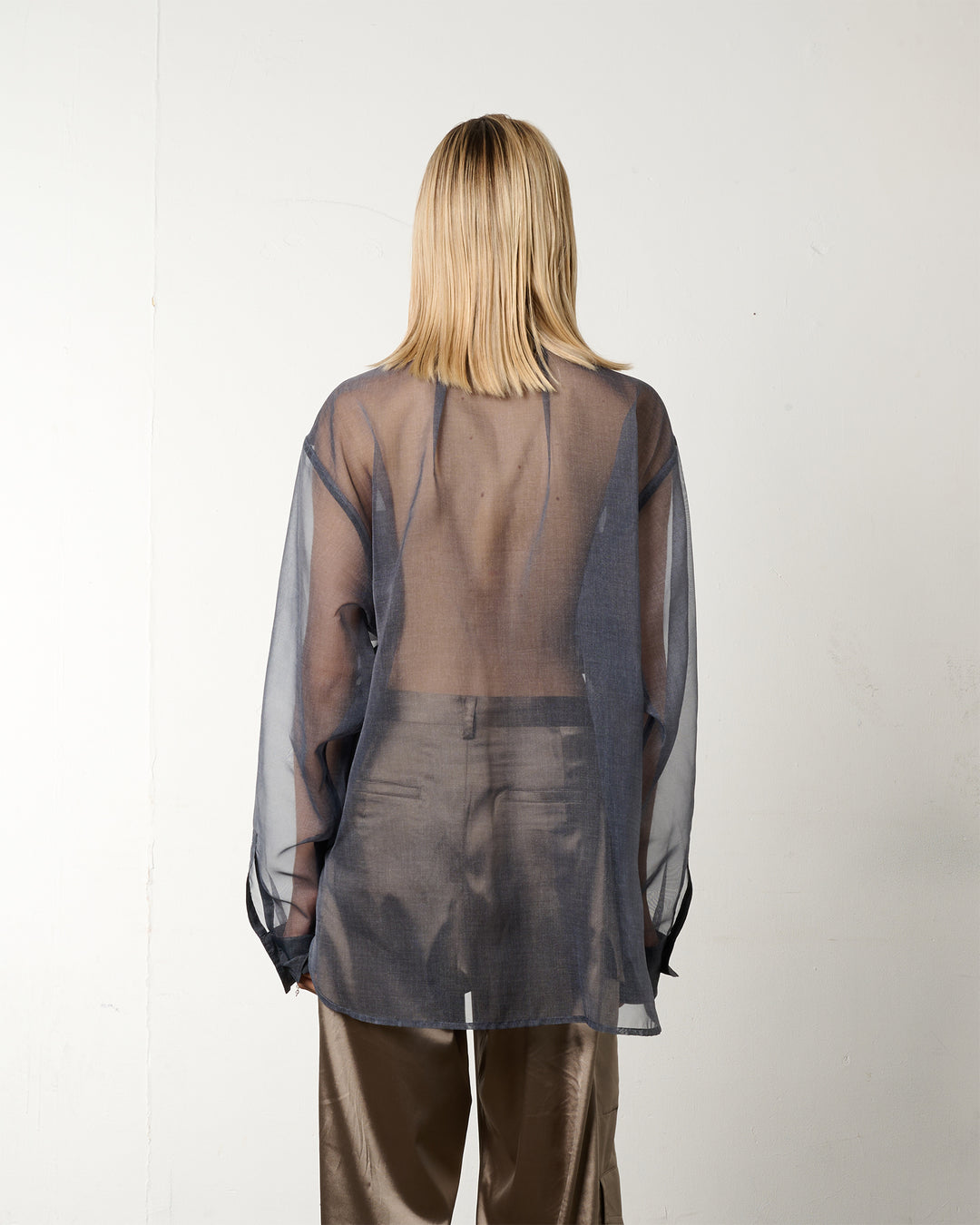 LAYERED GRAPHIC SHEER SHIRT【BLUE】